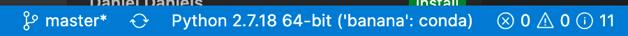 A screenshot showing how VSCode displays the selected Python interpreter on the lower area of its interface